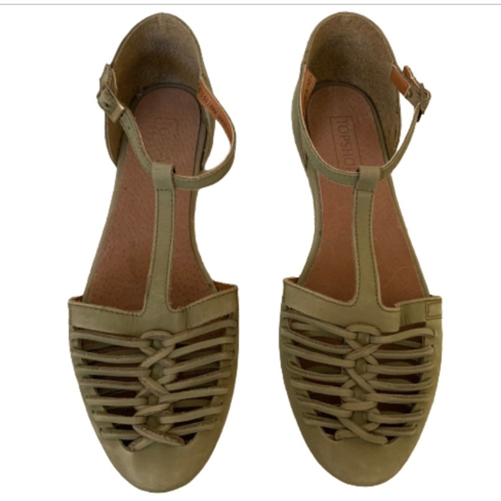 TopShop leather woven t-strap sandals /flats